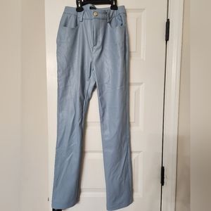 Baby Blue Leather Pants. Straight Leg. Never Worn Size 2